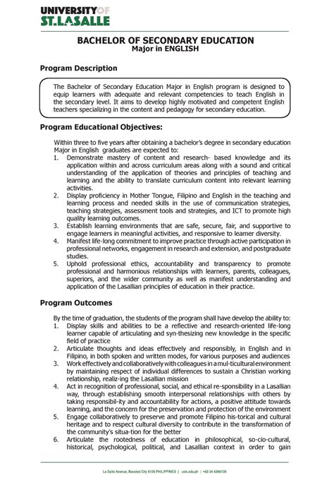 BACHELOR OF SECONDARY EDUCATION Major in ENGLISH .